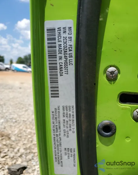 2023 Dodge Challenger Sxt z USA, uszkodzony, nr VIN 2C3CDZAG4PH553777